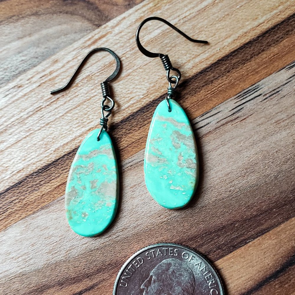 Handmade Turquoise Slab Earrings with .925 Sterling Silver Ear Wires